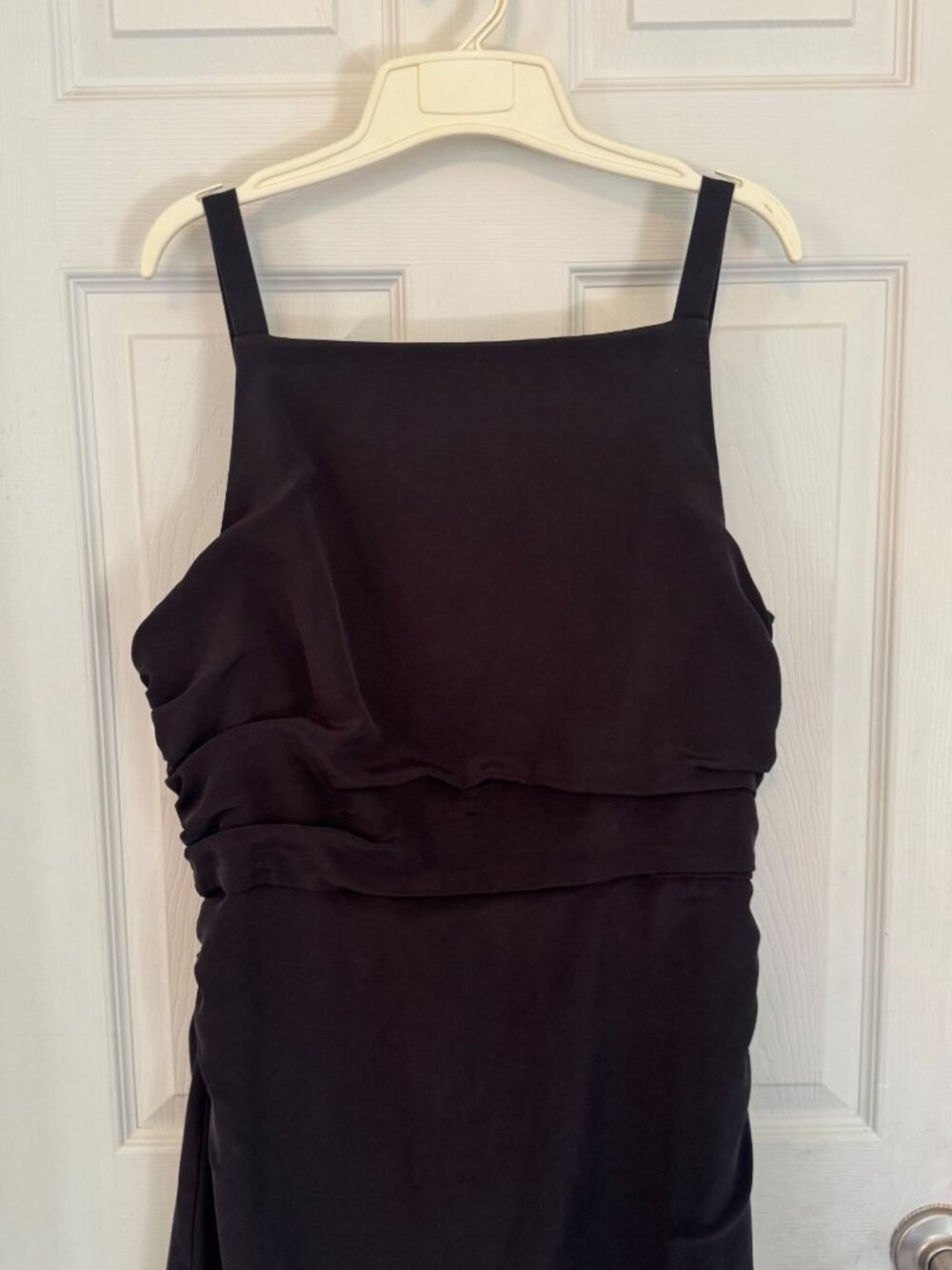 La Ligne Black Silk Midi Sasha Dress Timeless Classic Ruching Side Slit Lined XL - Picture 5 of 15